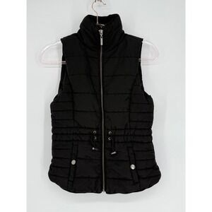 Copper Key Sz L Black Puffer Vest Quilted Sleeveless Jacket Drawstring Waist